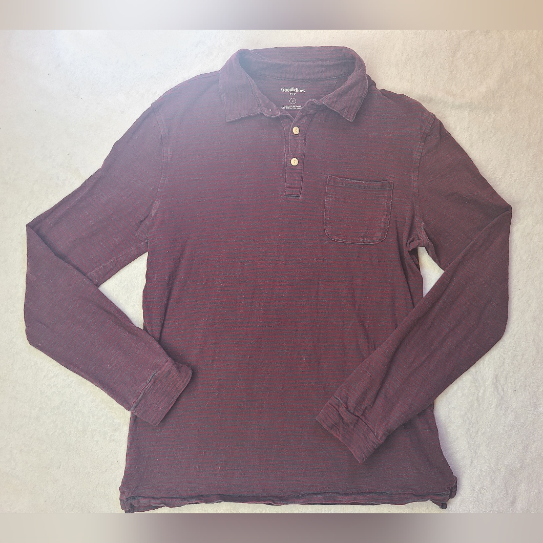 Good Fellow Men's Long Sleeve Striped Red Gray Casual Shirt Size M 100% Cotton